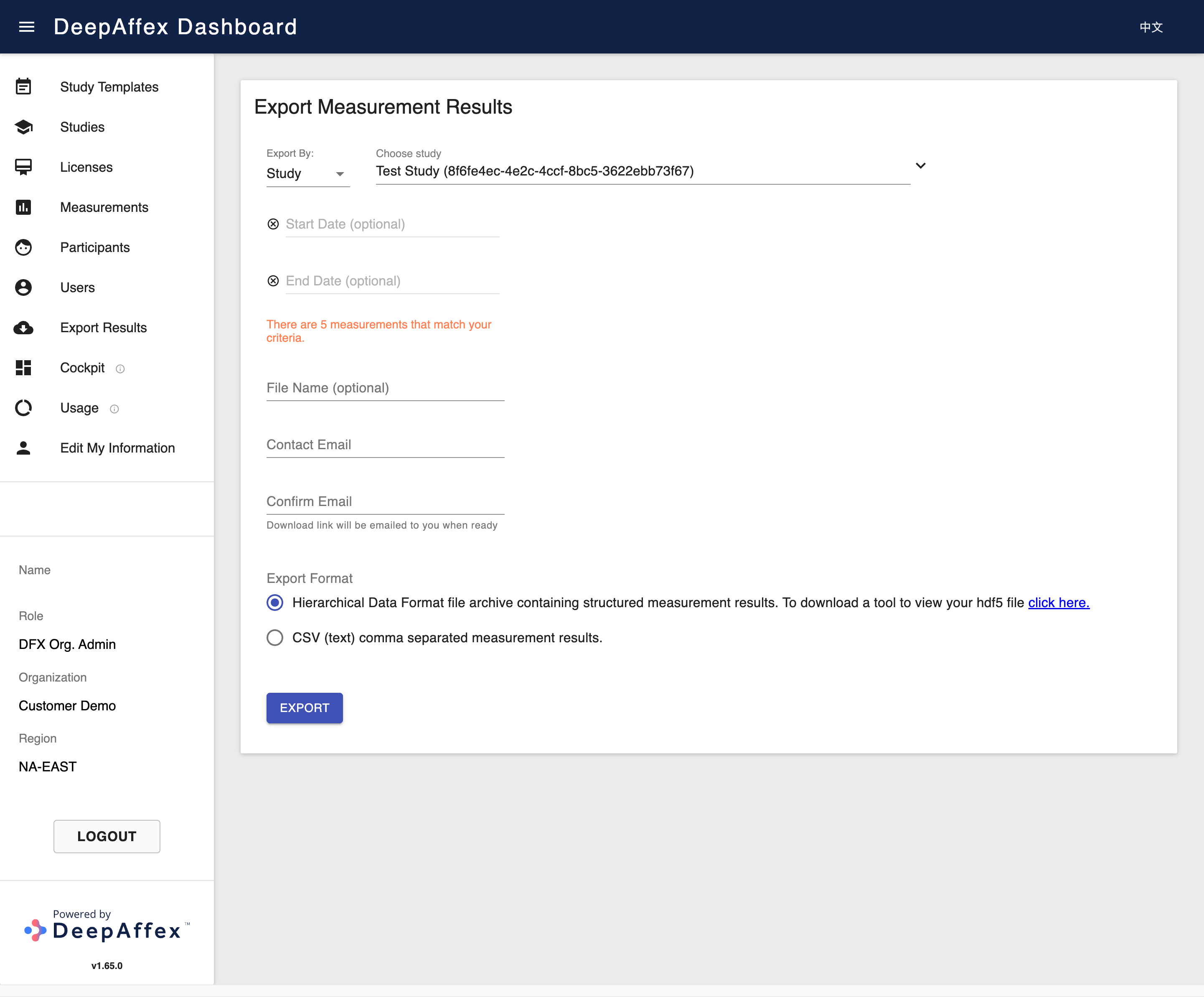 Result Export Details